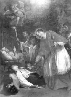 De heilige Carolus Borromeus verzorgt de pestlijders by Luigi Primo