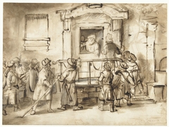 De mannen van Sodom bij het huis van Loth by Constantijn à Renesse
