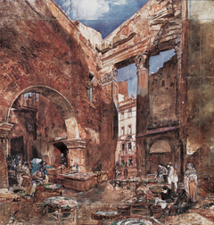 Der Fischmarkt in Rom by Rudolf von Alt