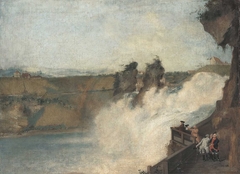 Der Rheinfall bei Schaffhausen mit Kurfürst Karl Theodor von der Pfalz und Gefolge by Philipp Hieronymus Brinckmann