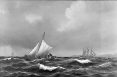 En dansk lodsbåd i uroligt vejr. I baggrunden Kullen by Vilhelm Melbye