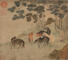 Horses in Landscape with Attendant by Anonymous