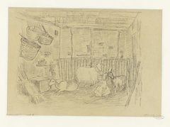 Interieur van een stal met geiten by Jozef Israëls