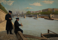 Invalides pêchant à la ligne, près du pont de Solférino by Henri Ernest Dabault