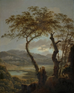Italian landscape with goats by Joseph August Knip
