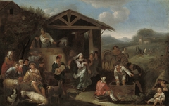 Italianate landscape with peasants by Dirck Helmbreker