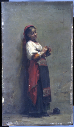 Jeune Italienne tricotant by Charles-Baptiste Schreiber