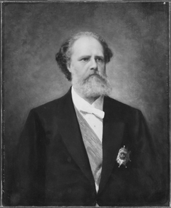Johan Gustaf Nils Samuel Åkerhielm, 1833-1900, friherre, statsminister, gift med grevinnan Ebba Aurora Ulrika Gyldenstolpe by Axel Julius Smith
