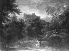 Klassische Landschaft mit vier ruhenden Figuren (Umkreis) by Gaspard Dughet