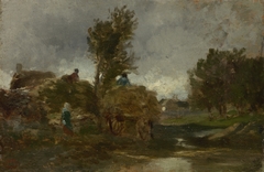 Landscape with haycart by Constant Troyon