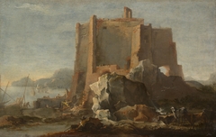 Landscape with Rock and Fortress by Domenico Gargiuli