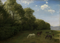 Landschaft mit weidenden Pferden by Hans Thoma