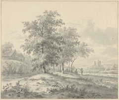 Landschap met twee figuren onder bomen by Unknown Artist