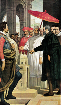Michelangelo shows to Pope Pius IV the model for St Peter's Basilica by Domenico Passignano