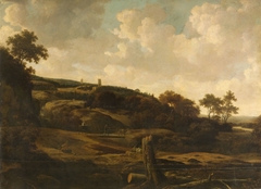 Mountainous landscape, possibly the St Pietersberg, with Lichtenberg castle, near Maastricht