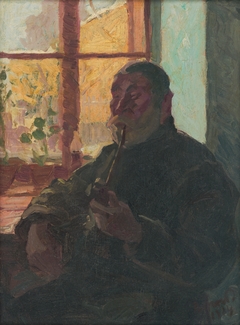 Old Man with a Pipe by Window