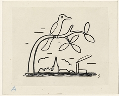 Ontwerp voor een vignet voor het maandblad voor Beeldende Kunsten: een vogel op een tak by Leo Gestel