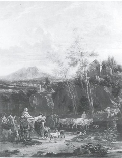 Peasants and Cattle at a Ford by Johannes van der Bent