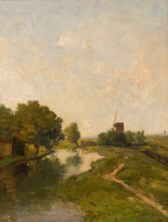 Polderlandschap (Watermolen aan een vaart bij Leiden)