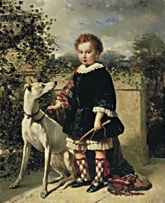 Portrait of a boy with a greyhound by Nicolaas Pieneman