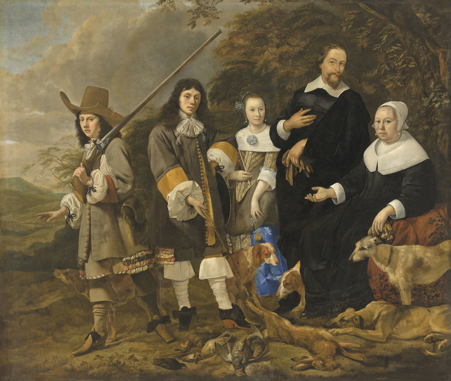Portrait of a family returning from a hunt
