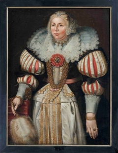 Portrait of  Sjouck van Aebinga (..-1630), eerste echtgenote van Watze van Cammingha by Harmen Willems Wieringa