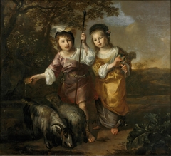 Portrait of two children in pastoral dress by Bernardus Zwaerdecroon