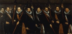 Portret van zeven officieren en de waard van de Sint Jorisdoelen in Rotterdam by Anonymous