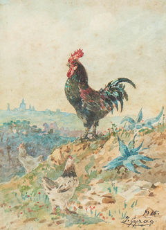 Rooster and view of Lisbon with the Basilica of Estrela in the background