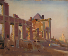 RUINED CHATEAU AT ENNEMAIN, NEAR ATHIES by Alfred Munnings