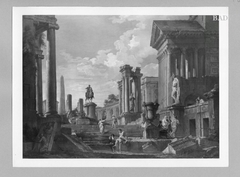 Ruines d'un temple (avec statue de Marc-Aurèle) by Giovanni Paolo Panini