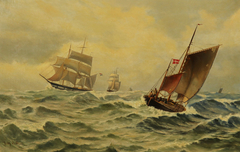 Sailing ships on a stormy sea by Vilhelm Bille