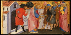Saint Laurent distribue aux pauvres et aux malades les trésors légués par l'empereur déchu, Philippe le Jeune, à l'Église. by Mariotto di Nardo