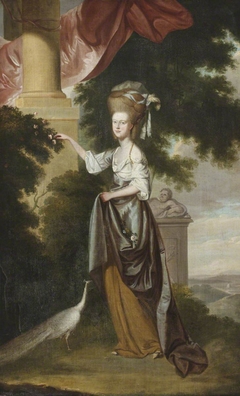 Sarah Delaval, Countess of Tyrconnel (1763 - 1800) with a White Peahen, in a Landscape by attributed to Edward Alcock