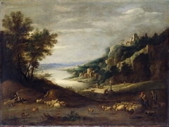 Shepherds with their Flocks in a Mountainous Landscape by Style of David Teniers the Younger