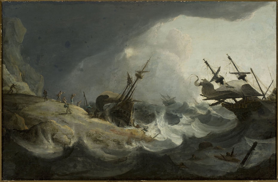 Shipwreck off a rocky coast on March 1694.