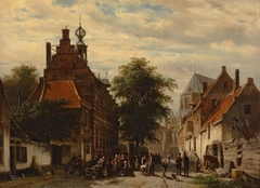 Stadhuis en markt te Naarden by Cornelis Springer