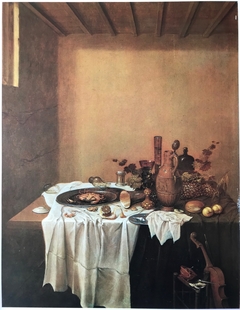 Still life of a laid table in an interior by Gerrit van Vucht