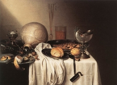 Still-Life with a Bearded Man Crock and a Nautilus Shell Cup by Maerten Boelema de Stomme
