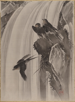 Swallows by a Waterfall by Kawanabe Kyōsai