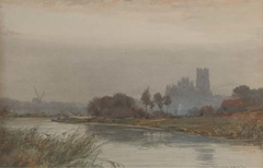 The Cathedral at Ely Enshrouded in Mist by Wilfred Williams Ball