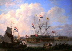 The first floating drydock in Amsterdam by Hendrik Vettewinkel