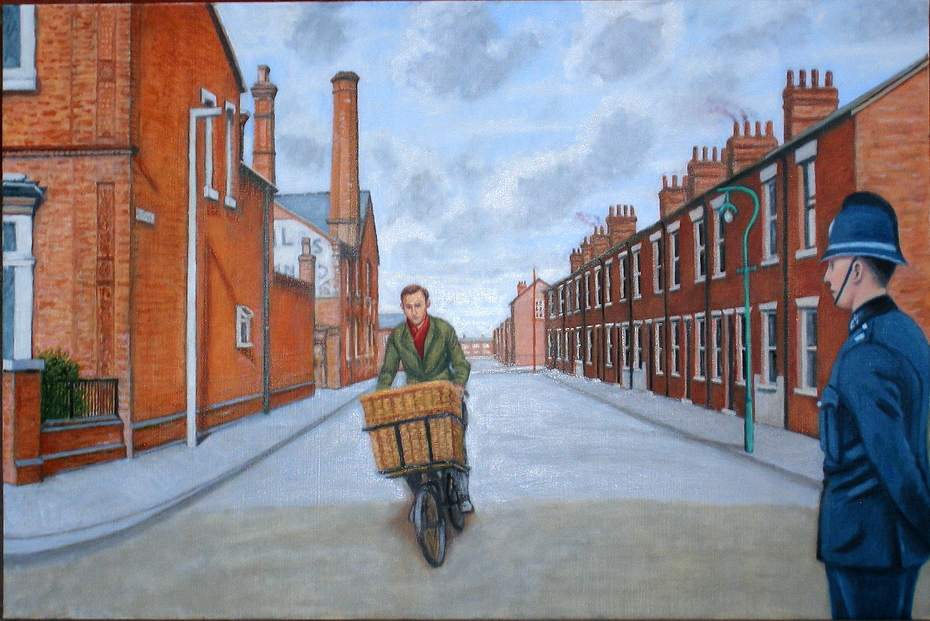 The Paperboy and the Policeman (2013) oil on linen, 71 x 107 cm