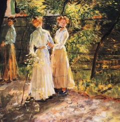 The three daughters of the artist in the garden by Fritz von Uhde
