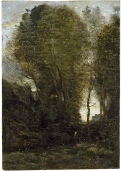 Twilight: Landscape with Tall Trees and a Female Figure by Jean-Baptiste-Camille Corot