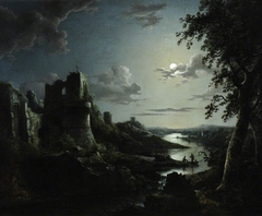 View of Pendragon Castle by Moonlight by Abraham Pether