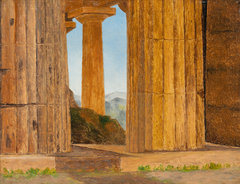 View of the Temple of Poseidon at Paestum. Study. by Constantin Hansen