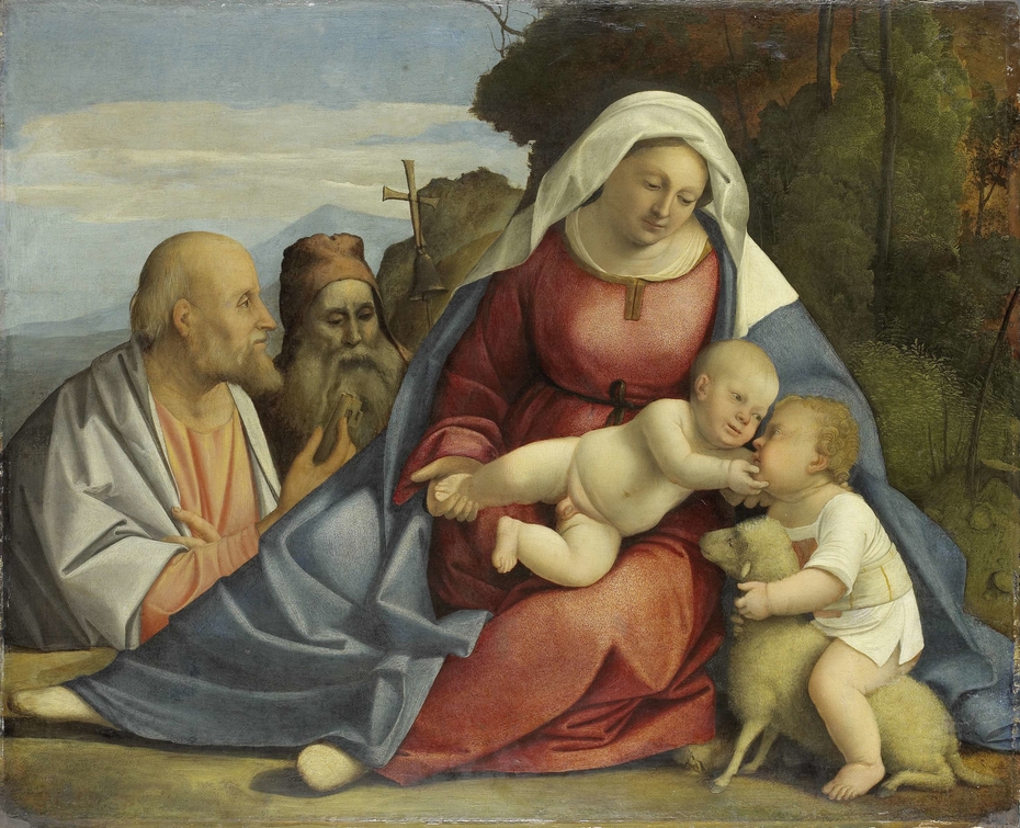 Virgin and Child with young John the Baptist, Saints Peter and Antony Abbot