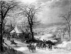 Winter landscape with soldiers looting a village by Joos de Momper the Younger