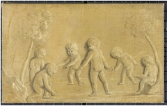Witje met allegorische voorstelling van zes putti onder bomen by anonymous painter